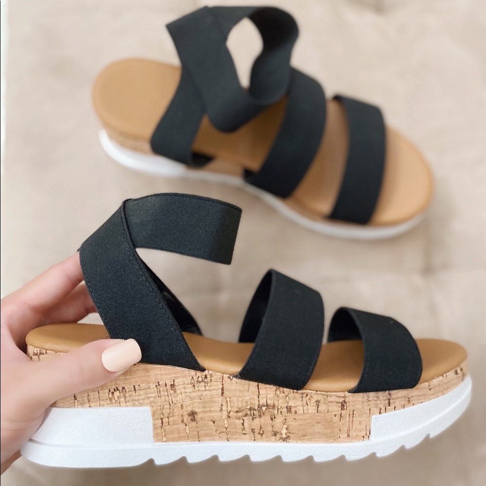 3 Strap Black Platform Sandal